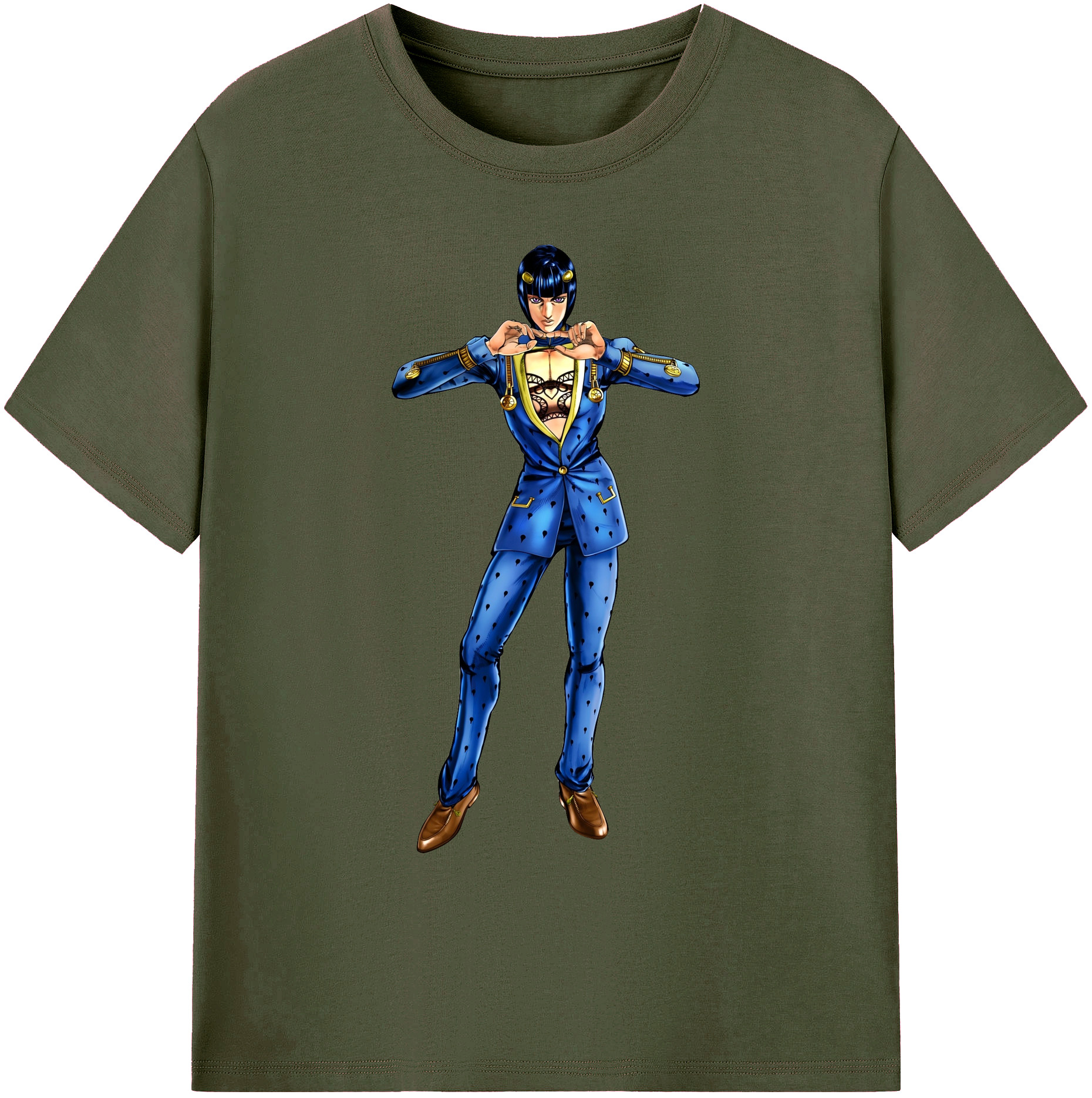 （画像用） ジョジョの奇妙な冒険 ブローノ?ブチャラティ JoJo's Bizarre Adventure Bruno Bucciarati 綿100％ メンズ半袖Tシャツ｜肌触りやわらか＆通気性